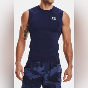 New Men's Under Armour HeatGear Sleeveless Compression Shirt 1361522 Navy Blue S
